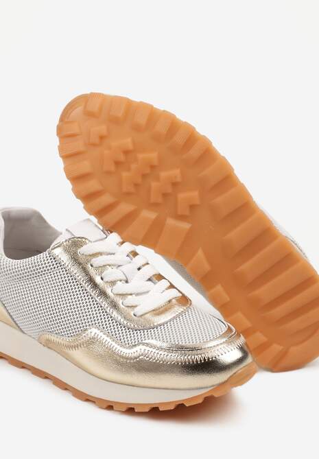 Złote Sneakersy Skórzane Ozdobione Geometrycznym Motywem Wibessa