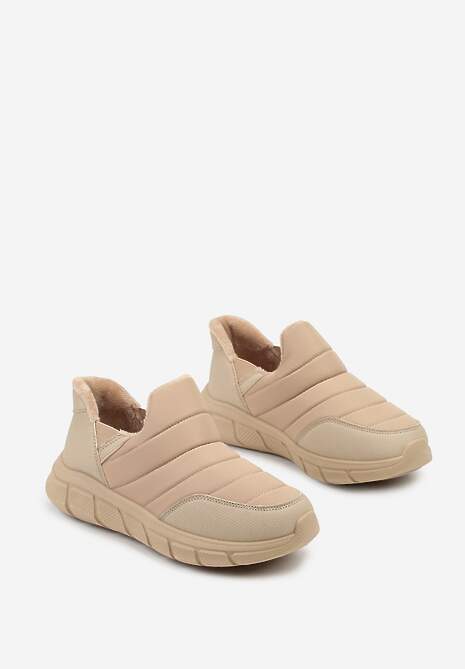 Ciemnobeżowe Sneakersy Śniegowce na Platformie z Tłoczeniem i Pikowaną Cholewką Vermina