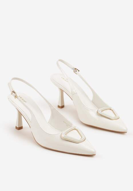 Białe Czółenka Sandały na Szpilce Vices Slingback Lakierowane z Ozdobą Ataloria