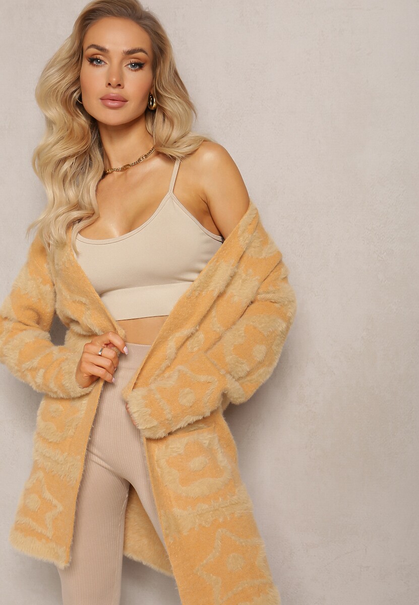 Niebieski Długi Kardigan Puszysty Aborra