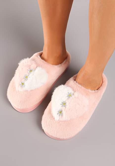 Różowe Kapcie na Platformie Ozdobione Cyrkoniami i Serduszkiem Laonaya