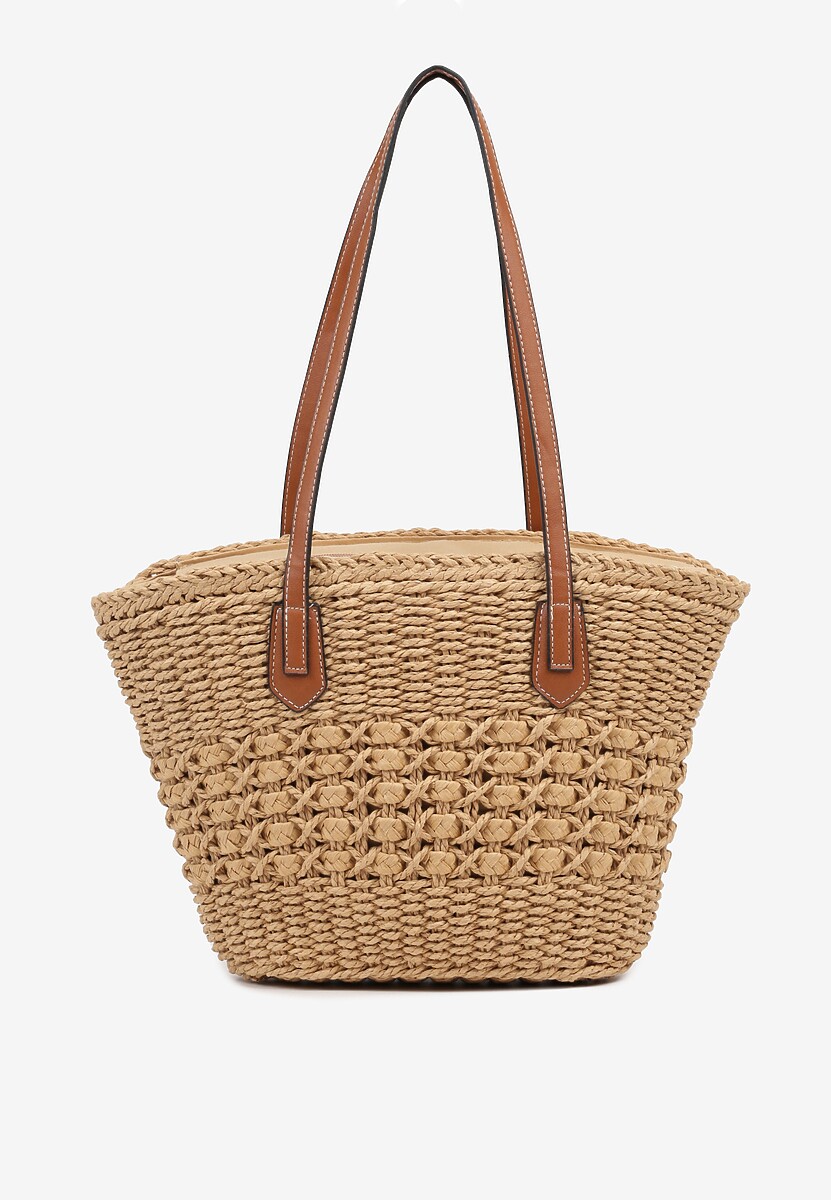 Beżowa Pleciona Torebka Typu Shopper Ulolana