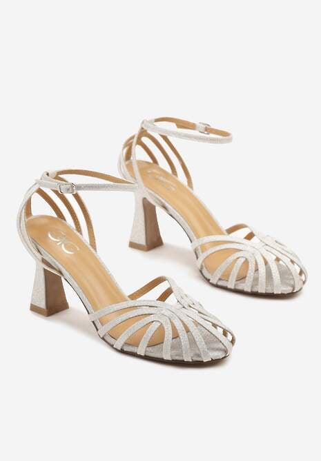 Srebrne Sandały na Stożku z Brokatem Irralea