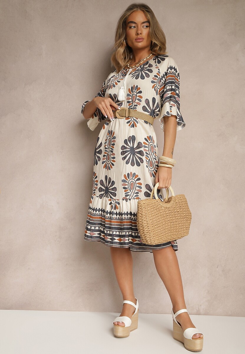 Czarna Pudełkowa Sukienka z Wiskozy w Abstrakcyjny Wzór Revirelle