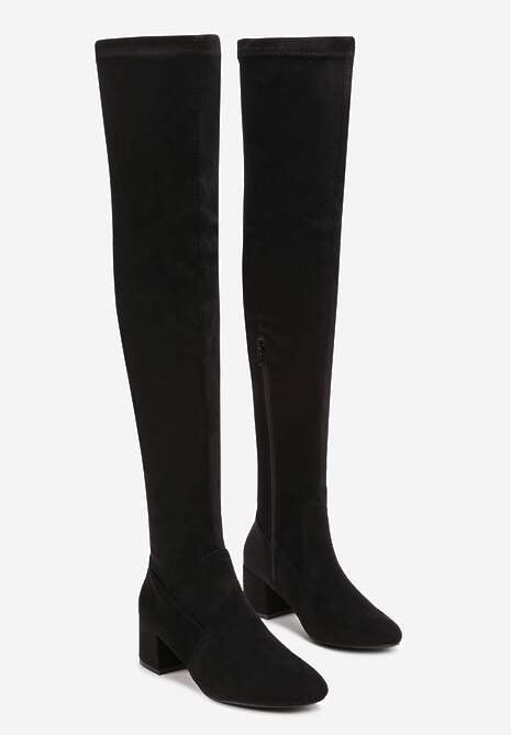 Czarne Dopasowane Kozaki na Niskim Słupku Linae