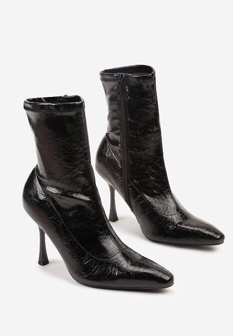 Czarne Tłoczone Botki do Kostki Vices na Szpilce w Eleganckim Stylu Tadvire