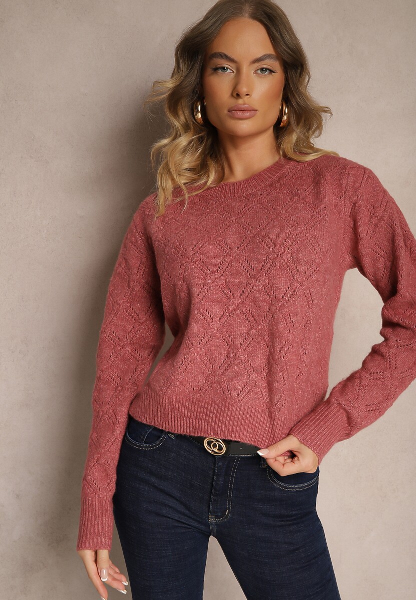 Czarny Sweter w Klasycznym Stylu z Tłoczonym Wzorem Deriel