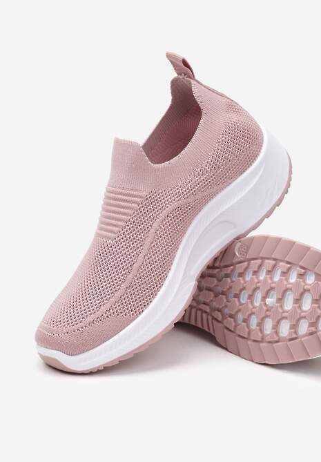 Różowe Casualowe Buty Sportowe na Grubszej Podeszwie Ozdobione Perforacją Fiovena