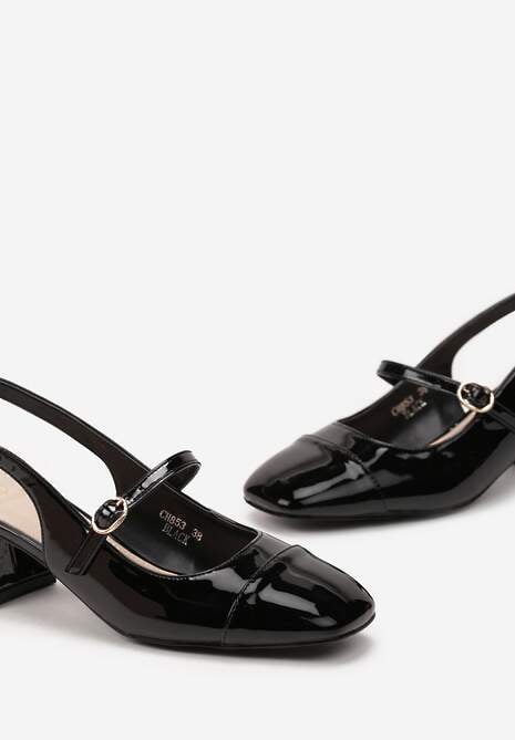 Czarne Czółenka z Kwadratowym Noskiem i Zapięciem na Sprzączkę Virilen