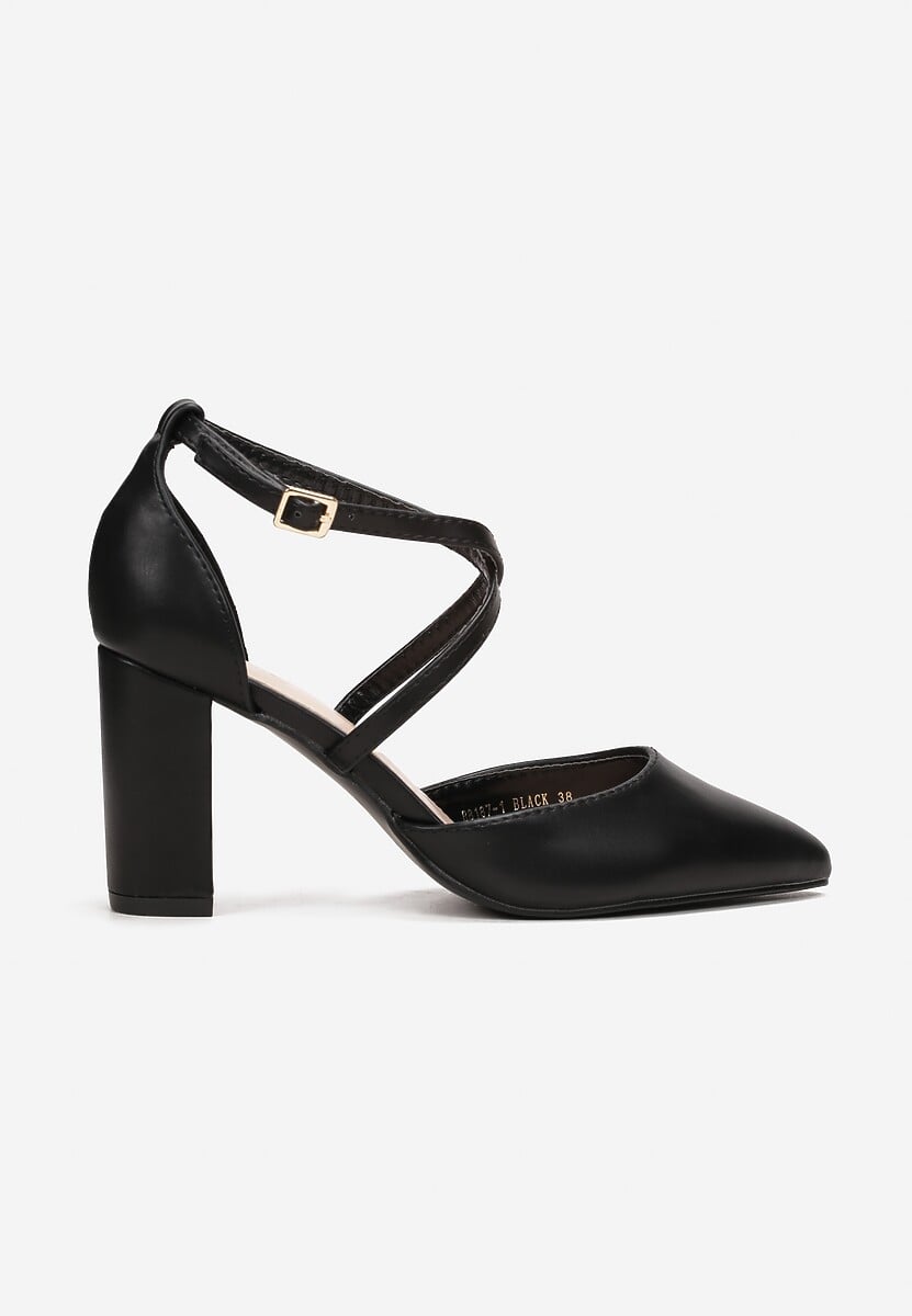 Czarne Czółenka na Słupkowym Obcasie z Migdałowym Noskiem Aana