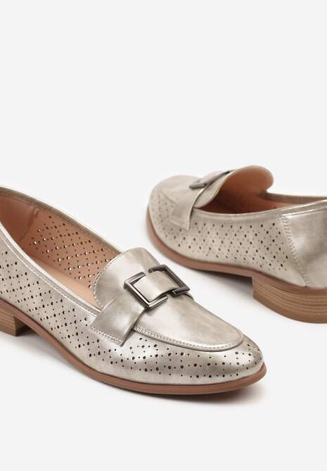 Złote Mokasyny ze Skórzaną Wkładką i Aplikacją Meratheia