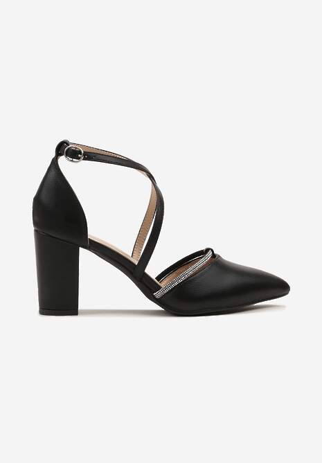 Czarne Czółenka na Słupku Ozdobione Cyrkoniami Redinae