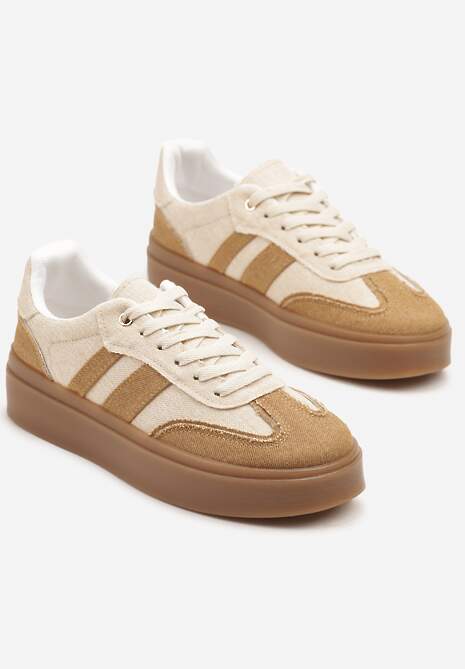 Beżowe Sneakersy Tenisówki na Kauczukowej Podeszwie Ardisora