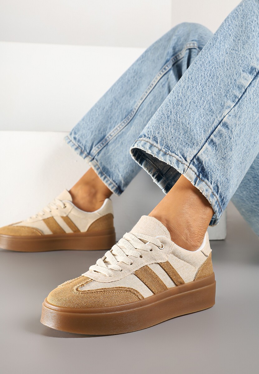 Czarno-Beżowe Sneakersy Tenisówki na Kauczukowej Podeszwie Ardisora