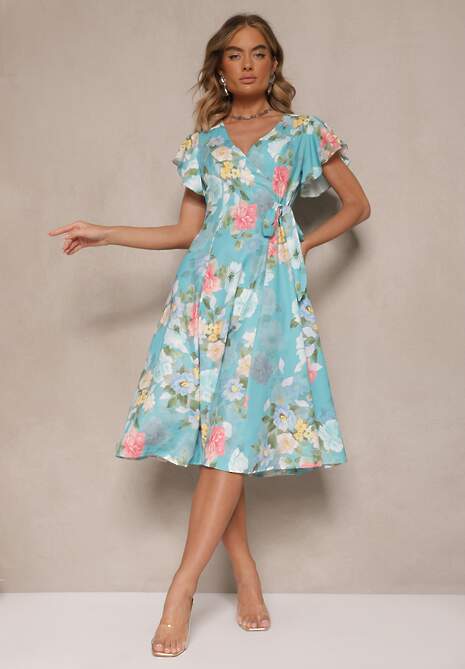 Zielona Kopertowa Sukienka w Kwiaty Atesalia