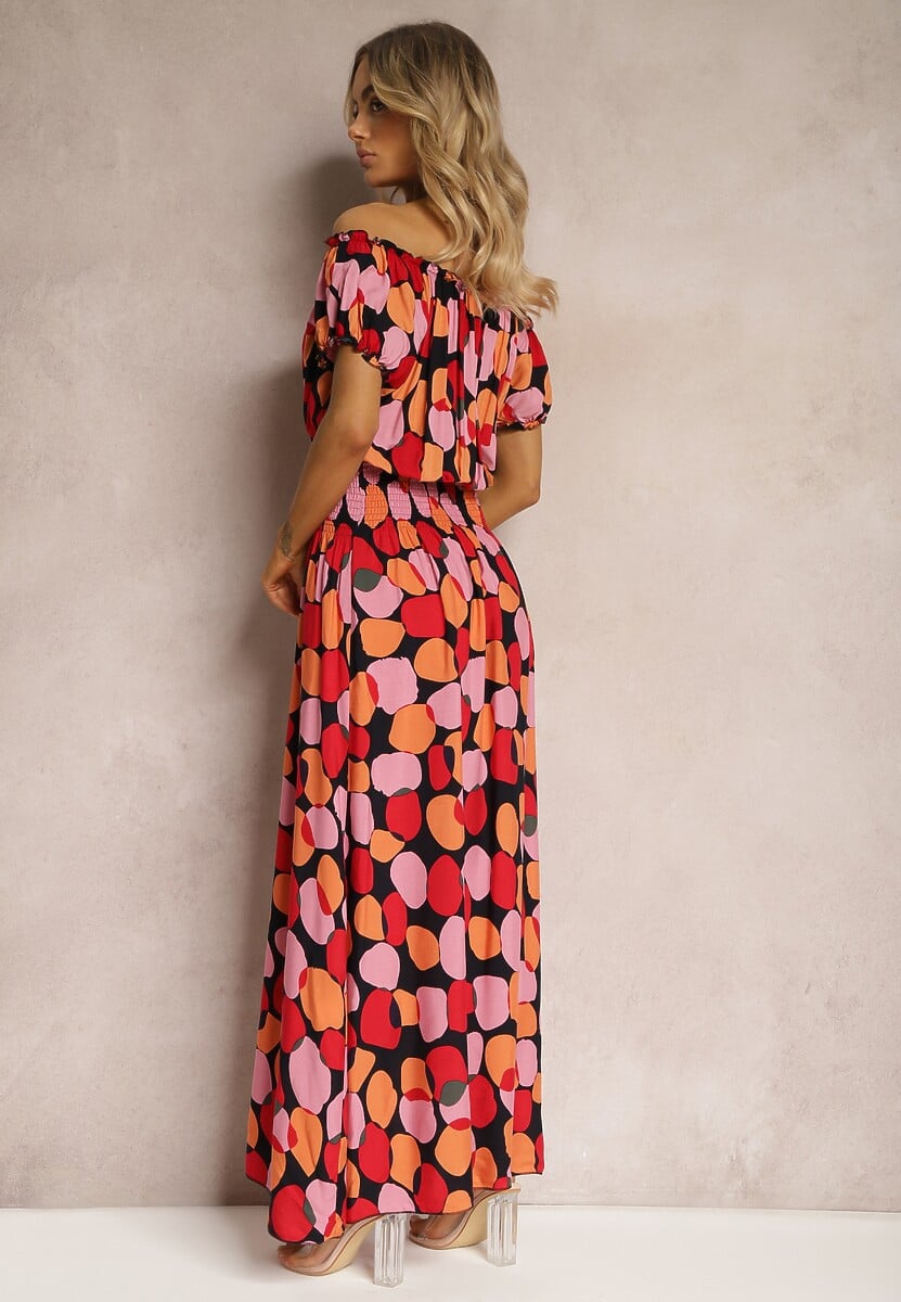 Czerwona Sukienka Hiszpanka z Bawełny z Modelującą Gumką w Pasie Vearica