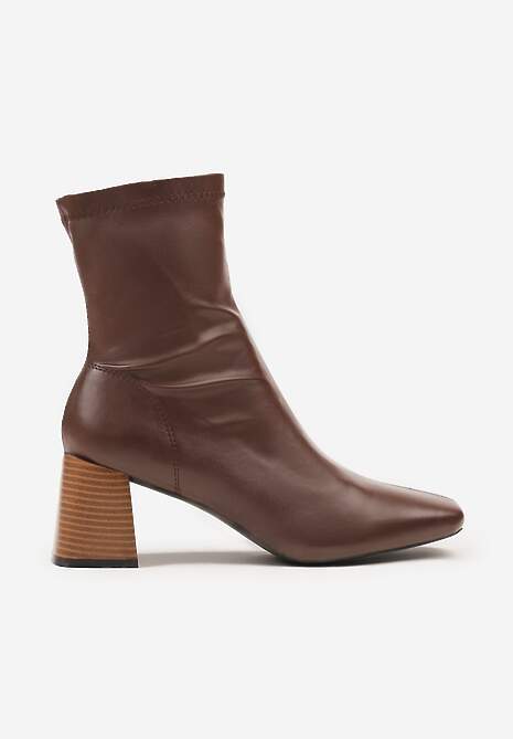 Brązowe Botki na Stożku Vices z Elastyczną Cholewką Giolaria