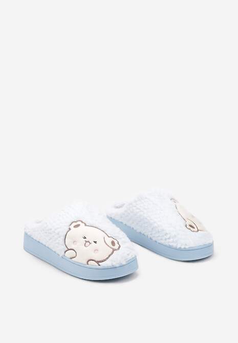 Jasnoniebieskie Kapcie na Platformie Ozdobione Haftowanym Motywem Laorisia