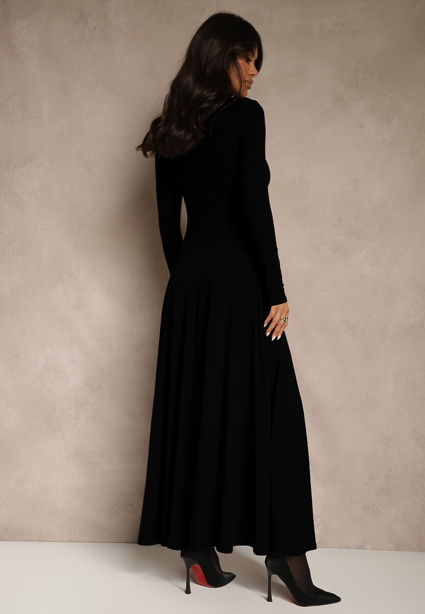 Czarna Rozkloszowana Sukienka z Bawełny Tusmala