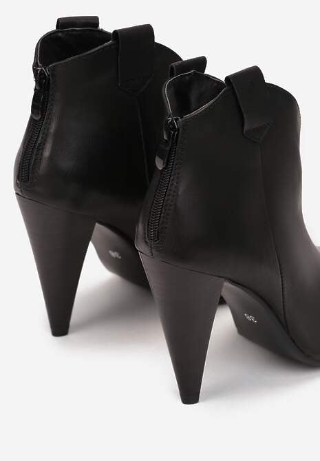 Czarne Botki na Stożku z Noskiem Peep Toe Rinsali