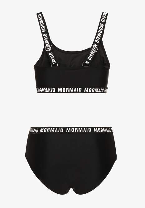 Czarne Bikini Majtki Typu Figi i Sportowa Góra Ozdobione Napisami Nevoneira