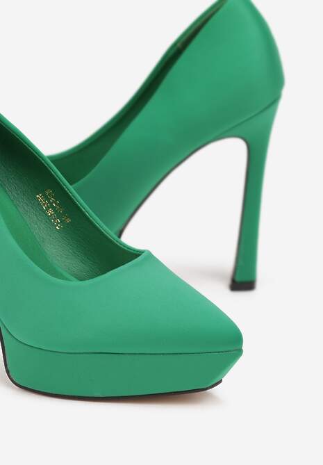 Zielone Czółenka ze Szpiczastym Noskiem na Słupku i Platformie Nelina