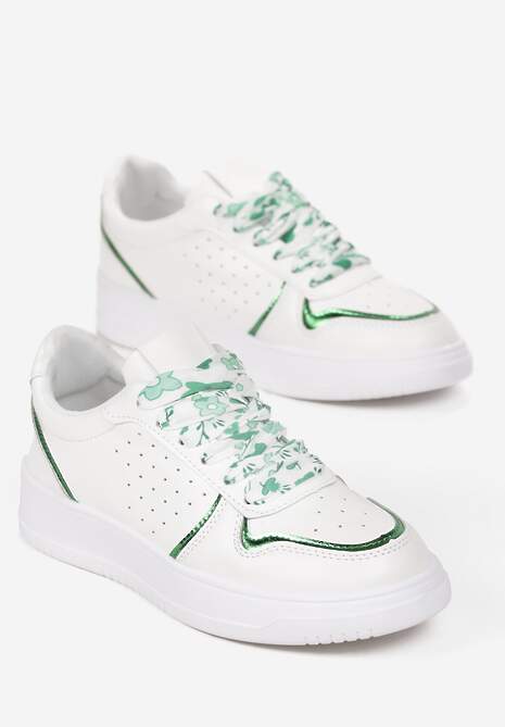 Biało-Zielone Sneakersy z Kolorowymi Sznurówkami i Metalicznymi Wstawkami Lania