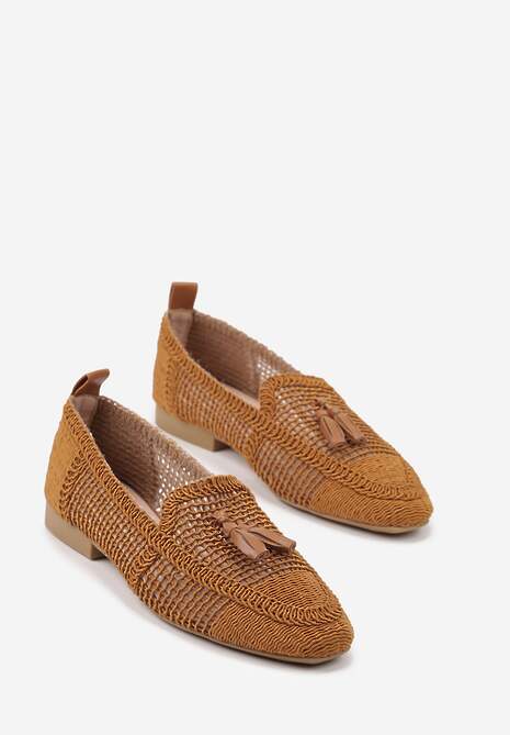 Brązowe Mokasyny z Siateczki z Frędzlami Adenda