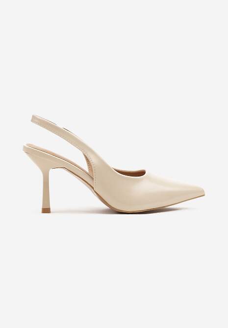 Jasnobeżowe Sandały na Szpilce Slingback Falithra