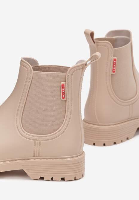 Beżowe Płaskie Kalosze w Stylu Sztybletów Ovli