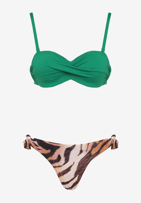 Ciemnozielone Bikini 2 Pary Majtek Typu Figi i Biustonosz Wiązany na Plecach Galanoria