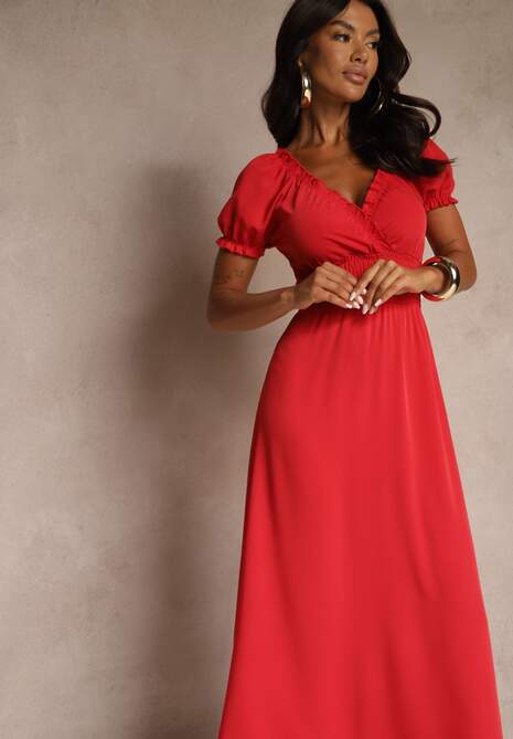 Czerwona Sukienka z Bufiastymi Rękawami Dolirrea