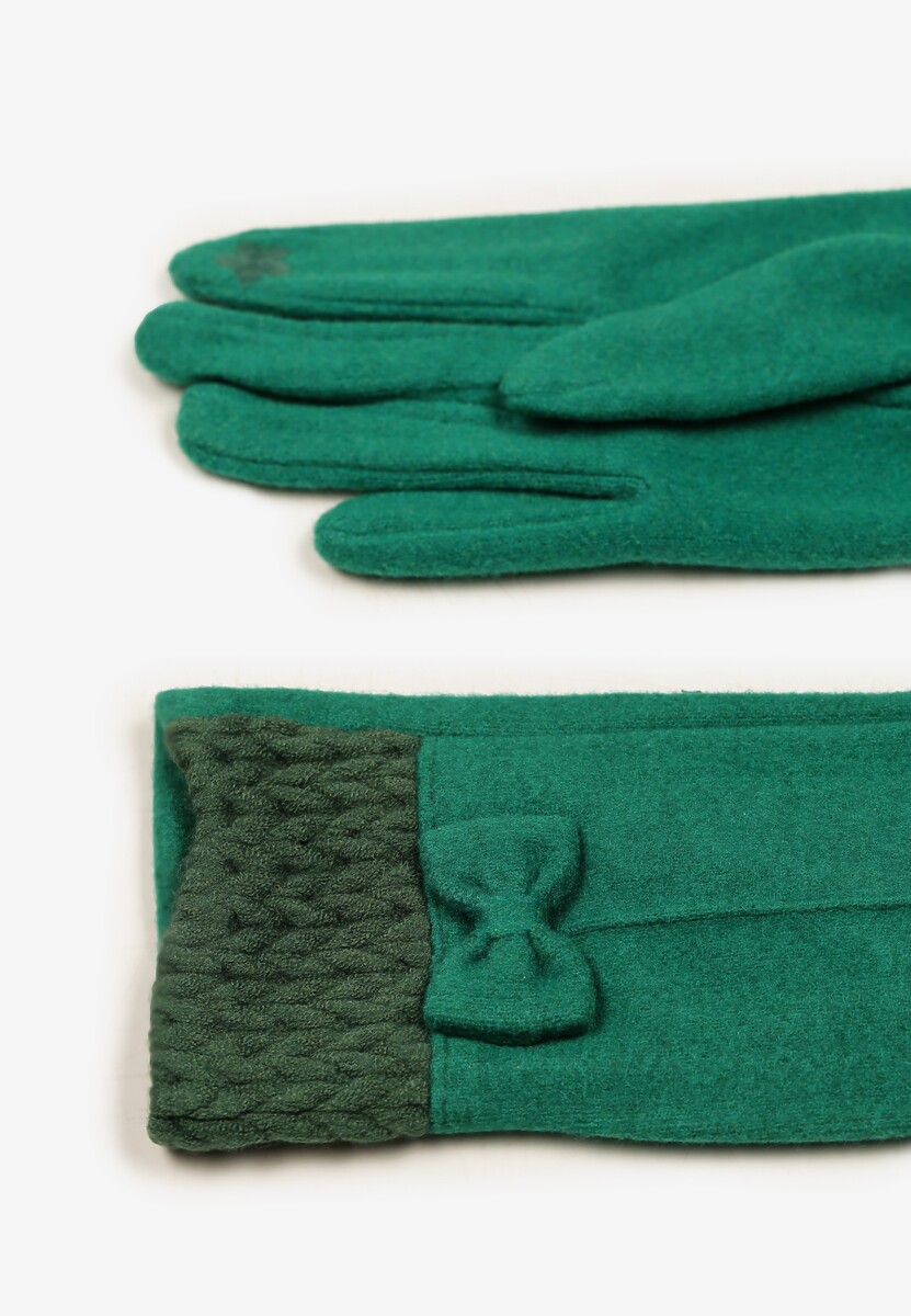 Zielone Rękawiczki z Bawełną Ozdobione Kokardką Visemi