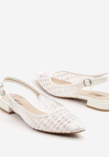 Białe Sandały Typu Slingback z Szydełkowym Zdobieniem Neonessa