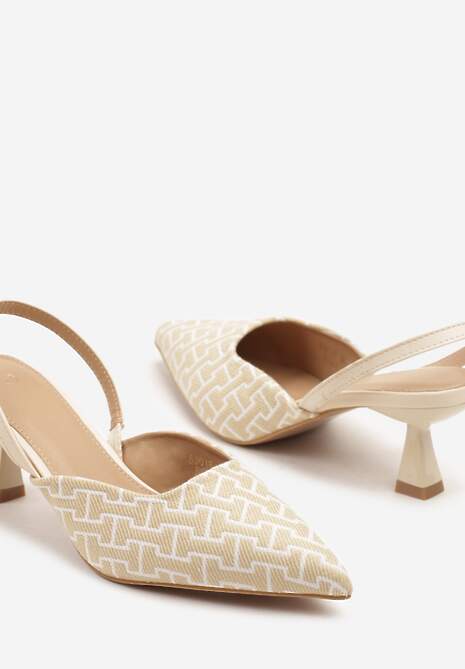 Beżowe Sandały na Kaczuszce z Geometrycznym Wzorem Arriretta