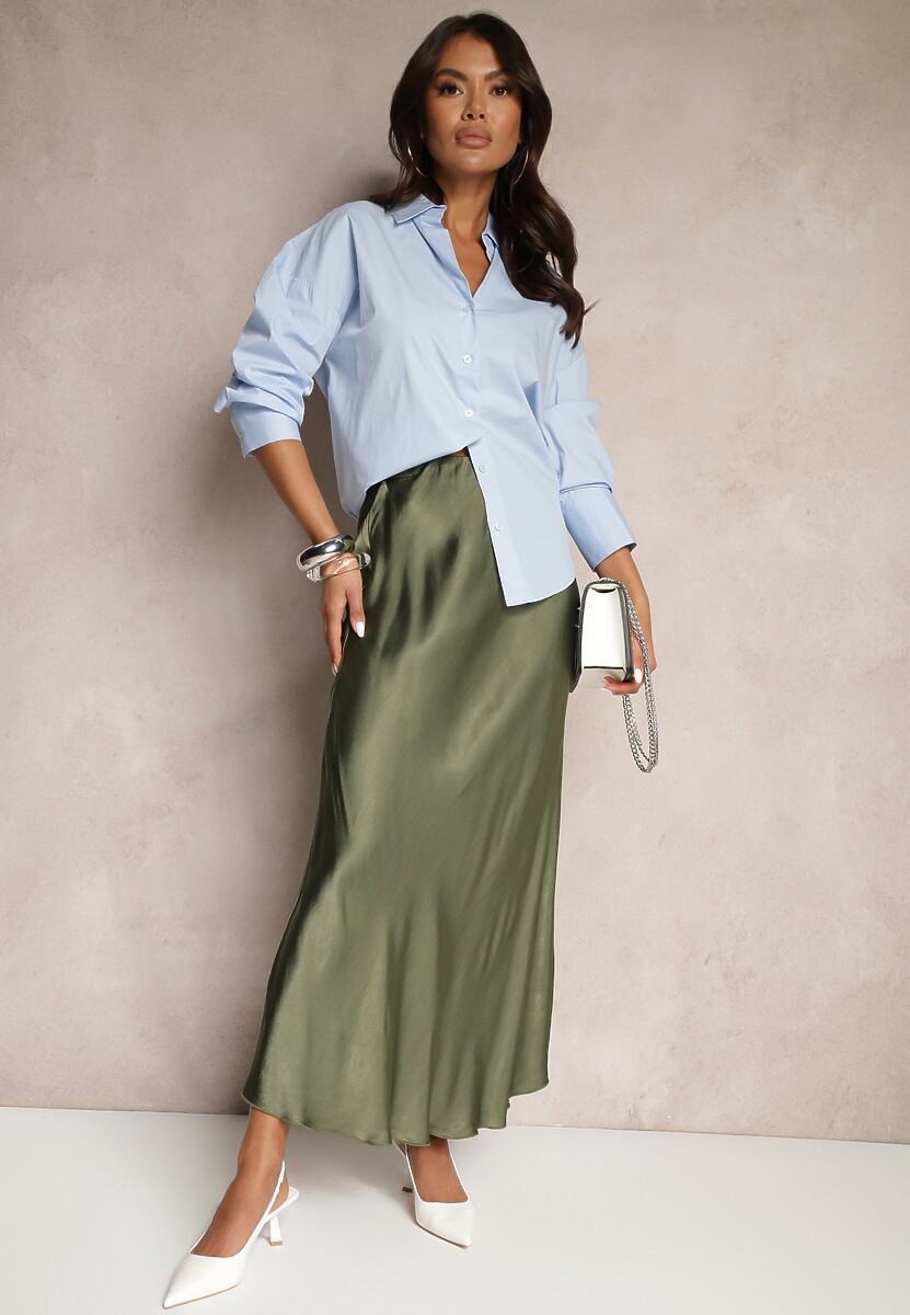 Bordowa Rozkloszowana Spódnica Satynowa z Wiskozy Rihaniel