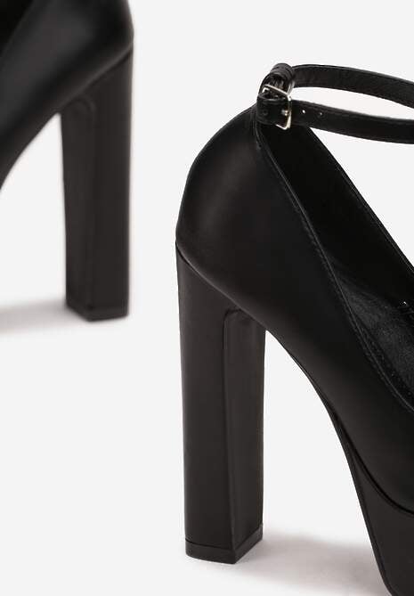 Czarne Czółenka na Platformie i Słupku z Paskiem Delesa