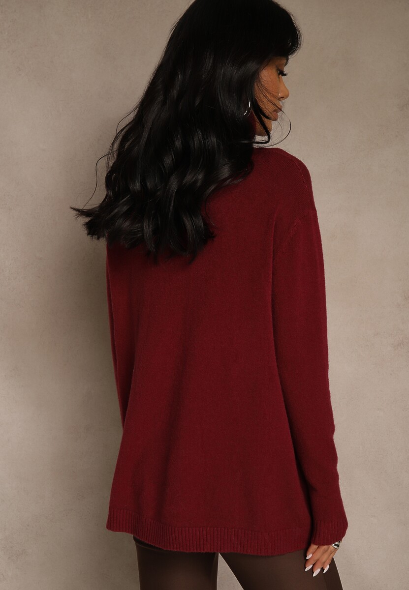 Bordowy Golf o Fasonie Klasycznego Swetra z Domieszką Kaszmiru Rorilaine
