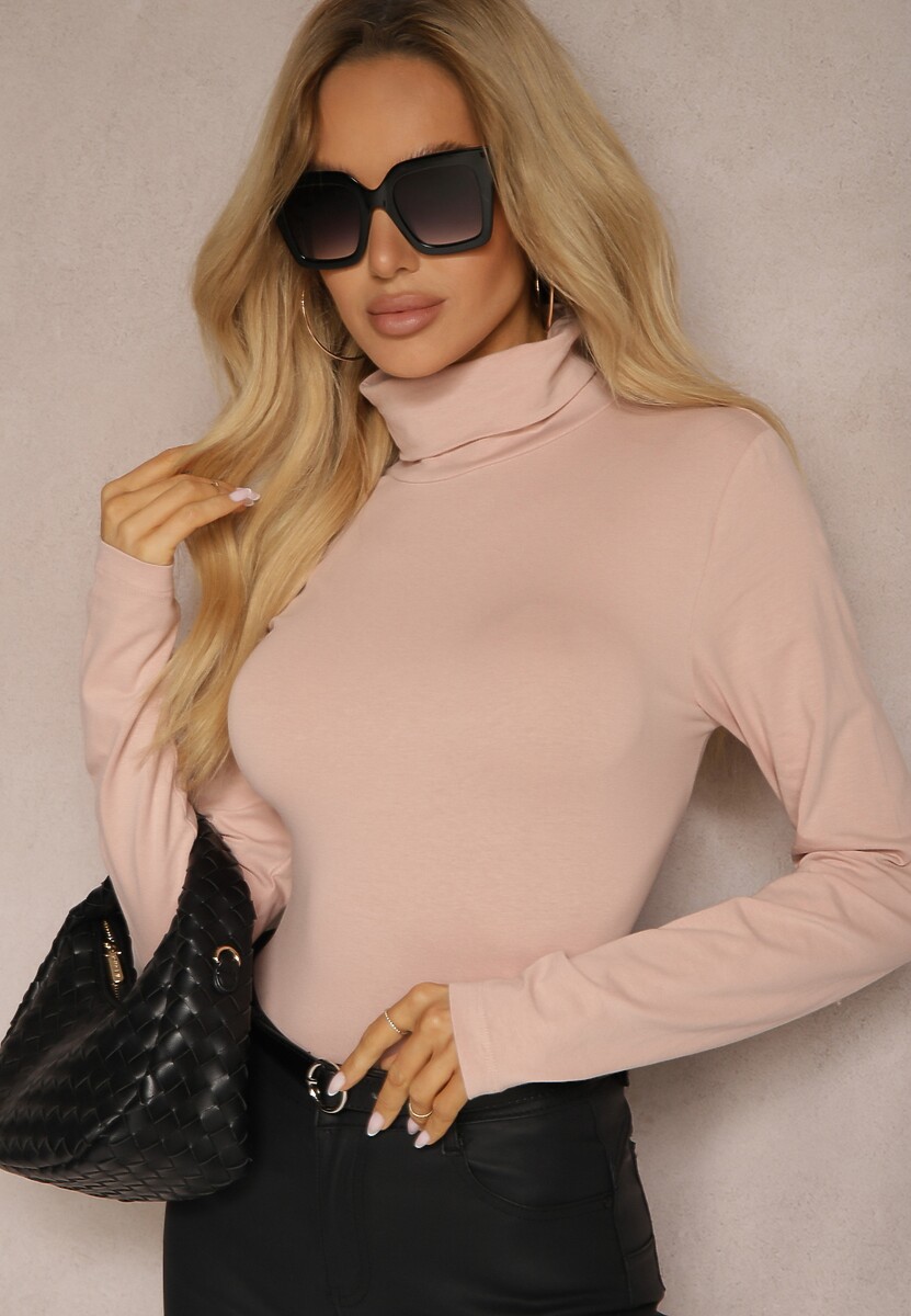 Różowa Bluzka z Bawełny z Golfem Nerisja