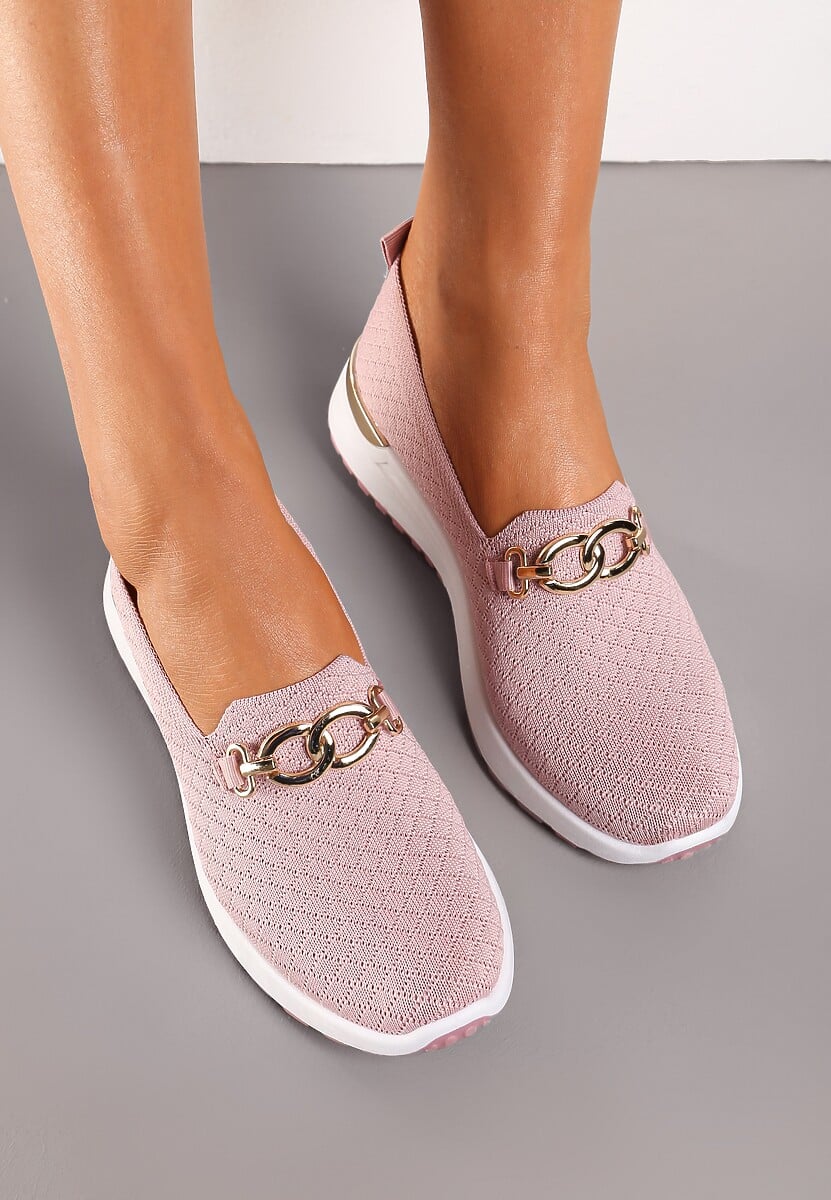 Różowe Wsuwane Półbuty w Stylu Tenisówek Ozdobione Klamrą Wiatalia