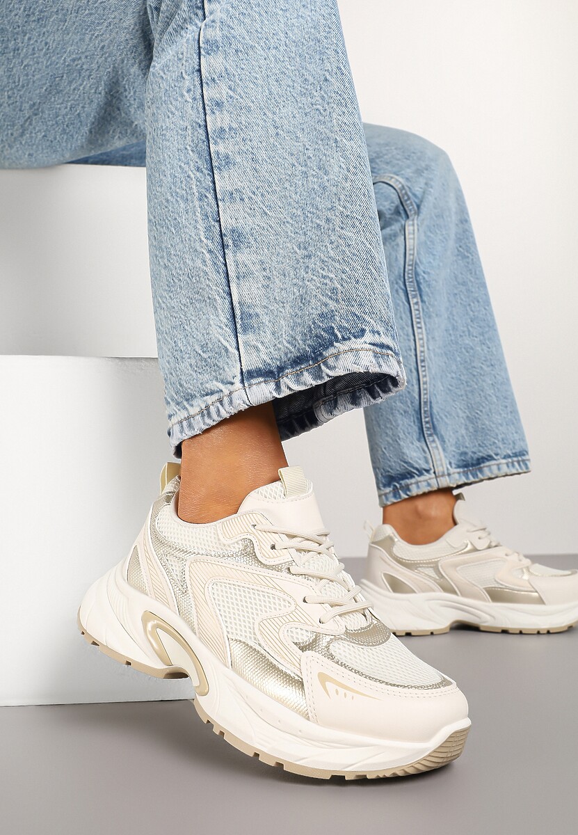 Srebrne Sneakersy Ozdobione Geometrycznym Wzorem Lealiriel