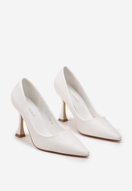 Białe Geometryczne Szpilki ze Szpiczastym Noskiem Uzina