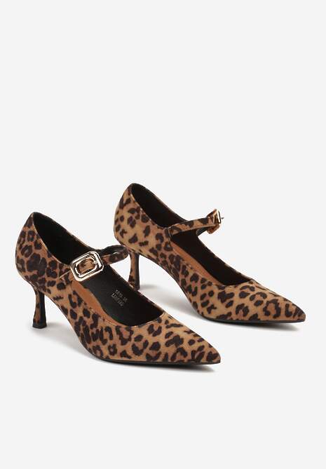 Brązowe Lakierowane Czółenka z Paskiem i Klamrą Nevishas