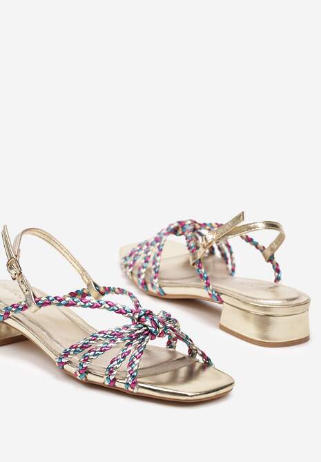 Różowo-Niebieskie Sandały na Niskim Obcasie z Paskami Zapinane przy Kostce Manesha