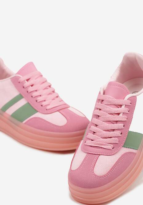 Różowe Sneakersy w Stylu Tenisówek z Geometrycznym Wzorem Melundea