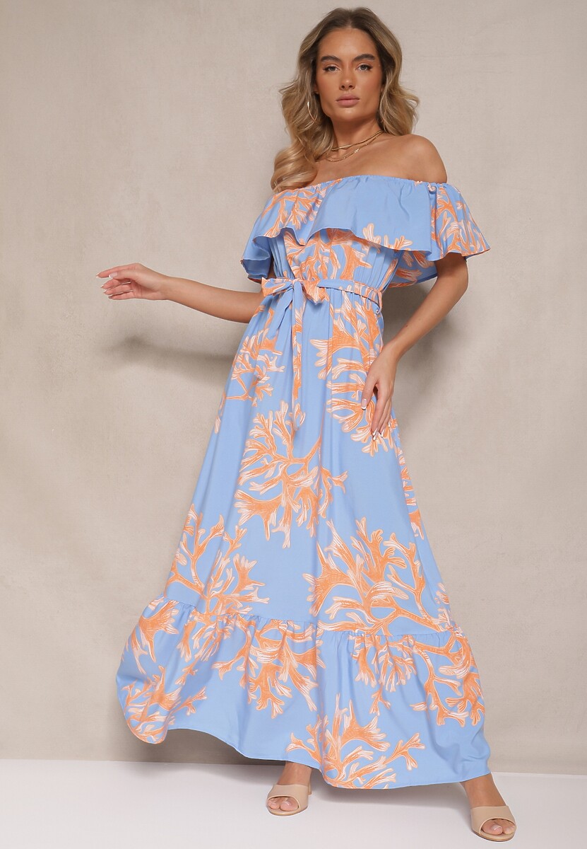 Czerwono-Biała Rozkloszowana Sukienka Hiszpanka z Wiązaniem w Talii Sesalira