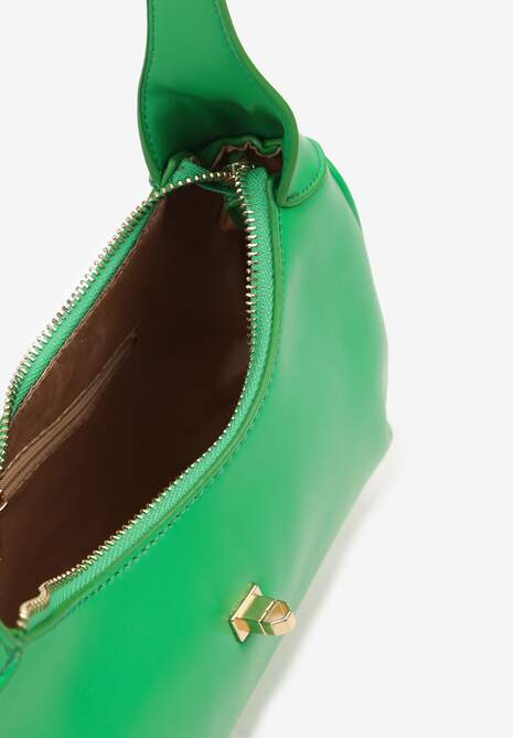 Zielona Mała Torebka Bagietka z Paskiem i Rączką oraz Metalicznymi Wykończeniami Eflavia