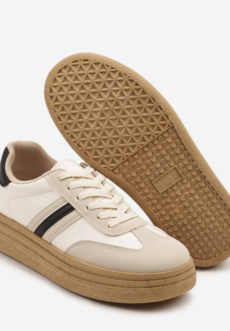 Beżowo-Czarne Sneakersy Kultowe Tenisówki na Grubej Podeszwie Ozdobione Wzorem w Panterkę Gonelis