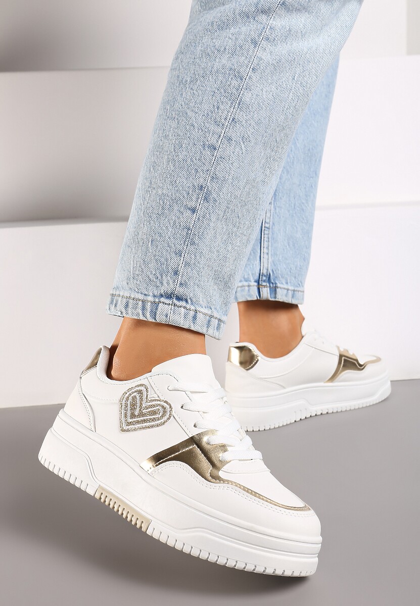 Białe Sneakersy z Brokatową Naszywką w Kształcie Serca Avioneria