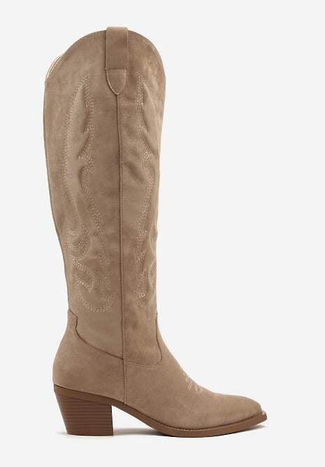 Ciemnobeżowe Kozaki Kowbojki w Klasycznym Stylu z Imitacji Zamszu Lataselia